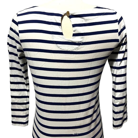 Lilly Pulitzer Striped Mini Cotton Sun Dress Sz Small Navy Blue & White 3/4 Slee - Picture 12 of 14